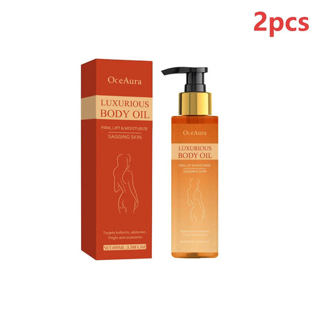 OceAura moisturizing rosehip body oil bottle for body massage, skin conditioning, and post-shower hydration.