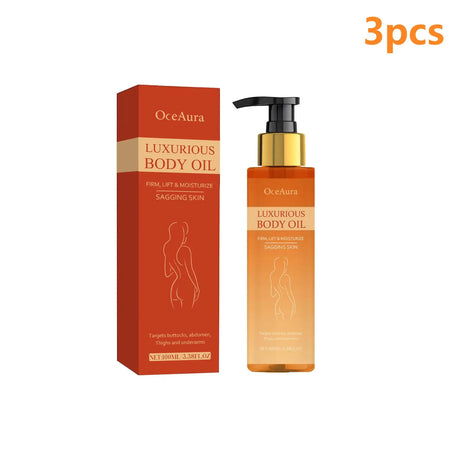OceAura rosehip body oil bottle for firming care, lightweight hydration, and smoother body skin.