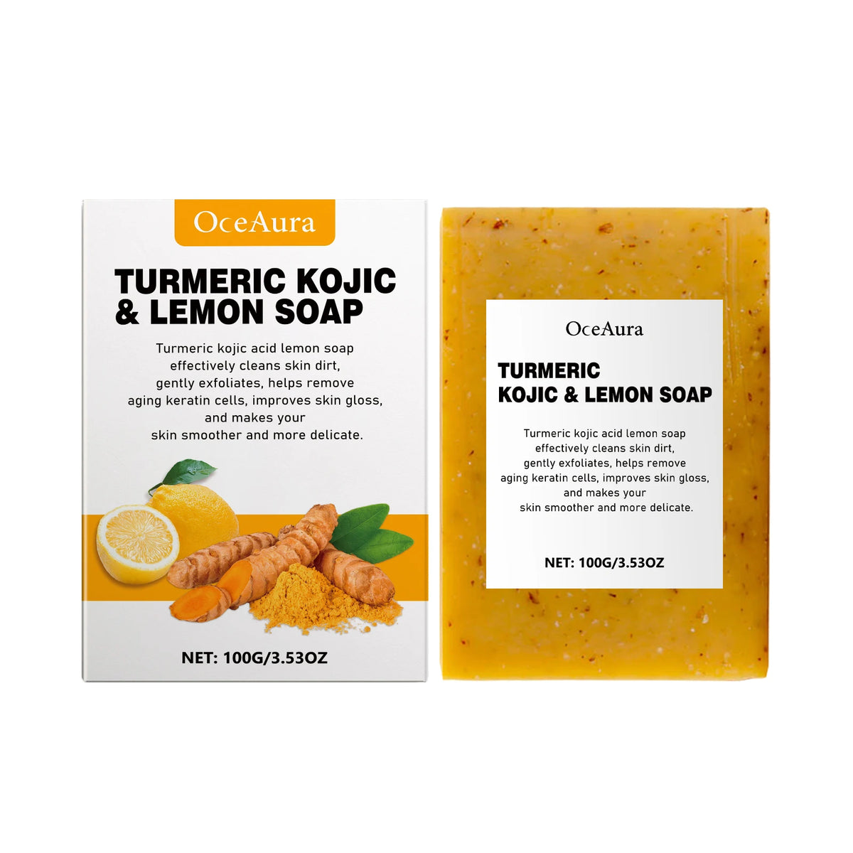 Oceaura Turmeric Lemon Soap Bar with packaging for daily face and body cleansing.