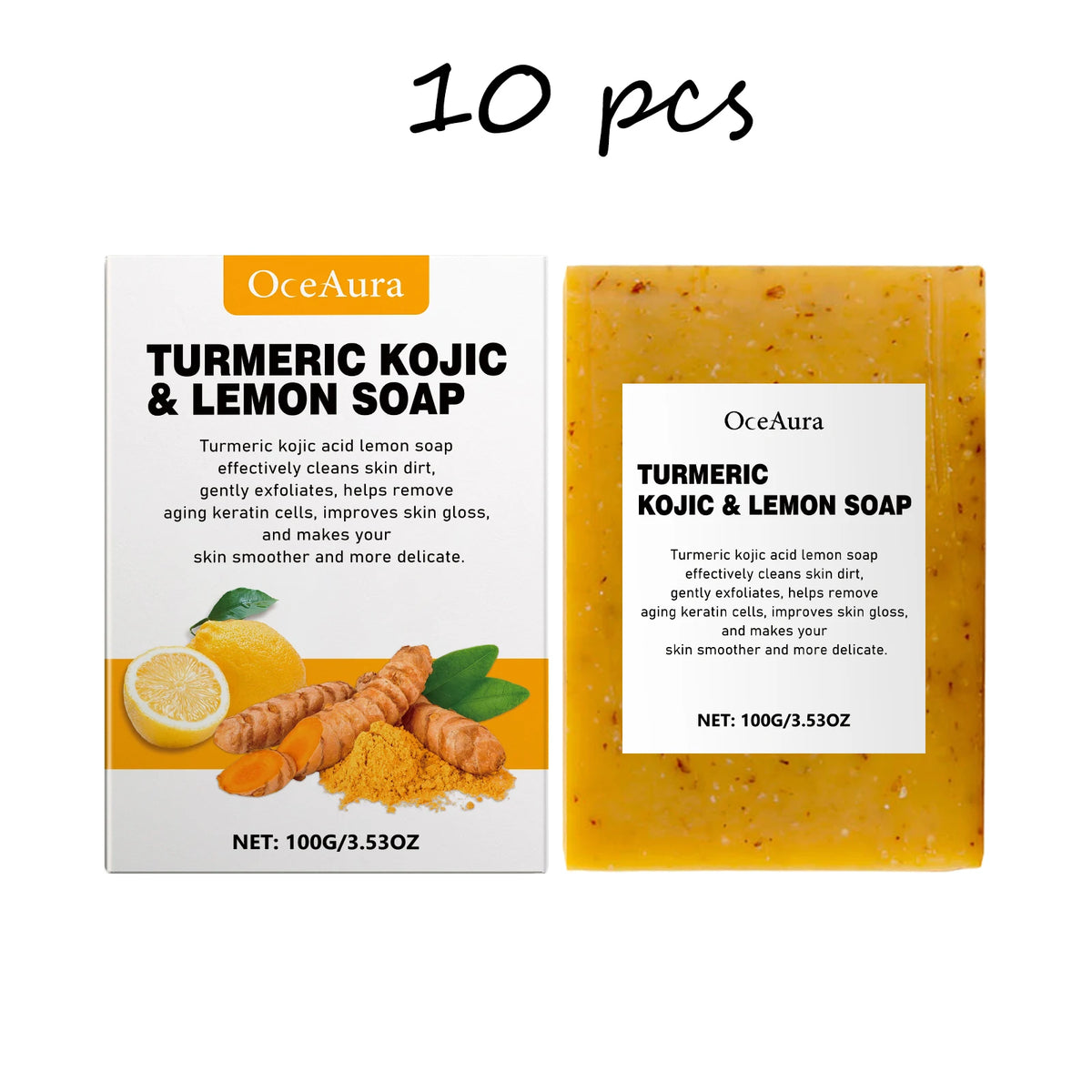 Oceaura Turmeric Lemon Soap Bar and packaging for brightening, purifying, and daily skin care.