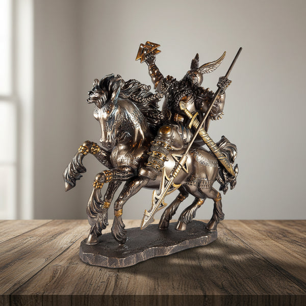 Odin and Sleipnir statue figurine for Norse mythology decor, altar display, and collectible use.
