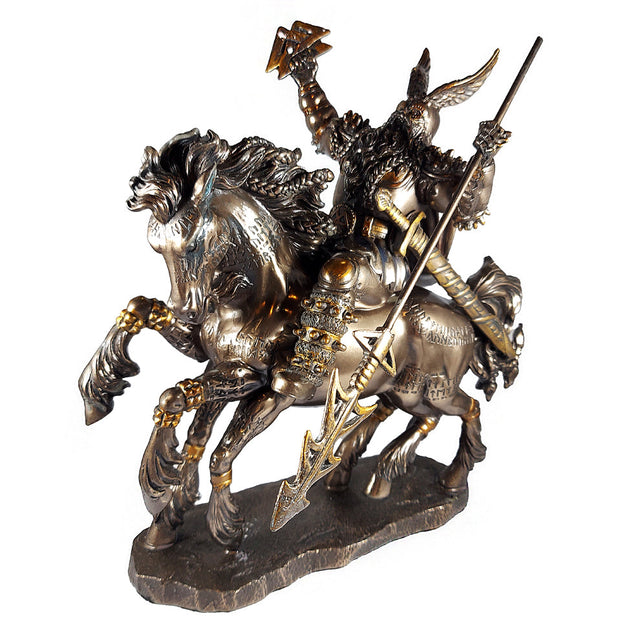 Odin and Sleipnir statue figurine for Norse mythology decor, altar display, and collectible use.