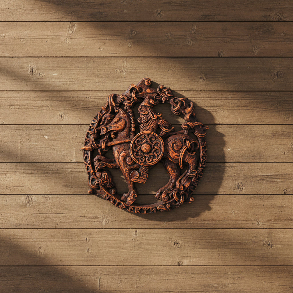 Odin plaque wall decor for Norse mythology display, altar decoration, and Viking-themed home styling.