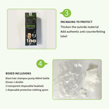 Okeny's Black Dyed Herbal Shampoo 400ml packaging details and product contents on white background.