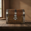 Old World treasure chest decorative wooden box for storing trinkets, jewelry, and small keepsakes.