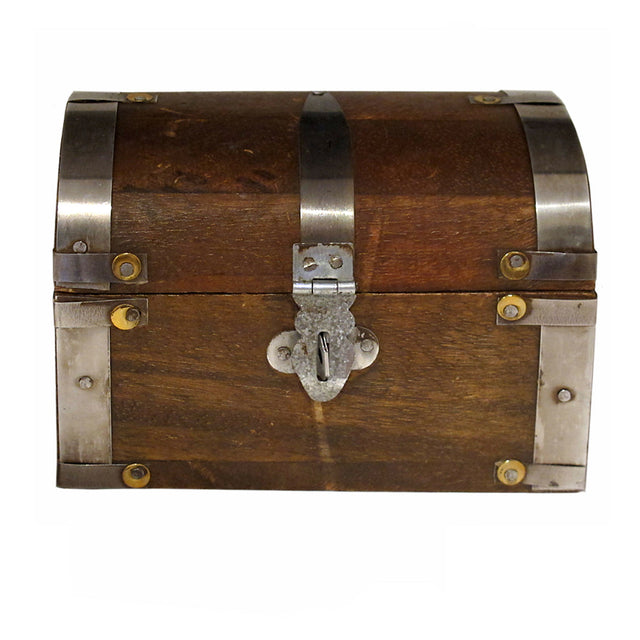 Old World treasure chest decorative wooden box for storing trinkets, jewelry, and small keepsakes.