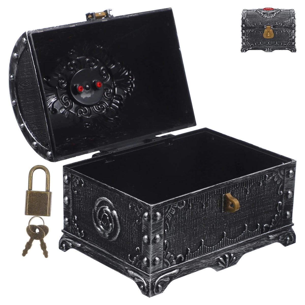 Old world wooden treasure chest box for keeping souvenirs, jewelry, and treasured personal belongings.