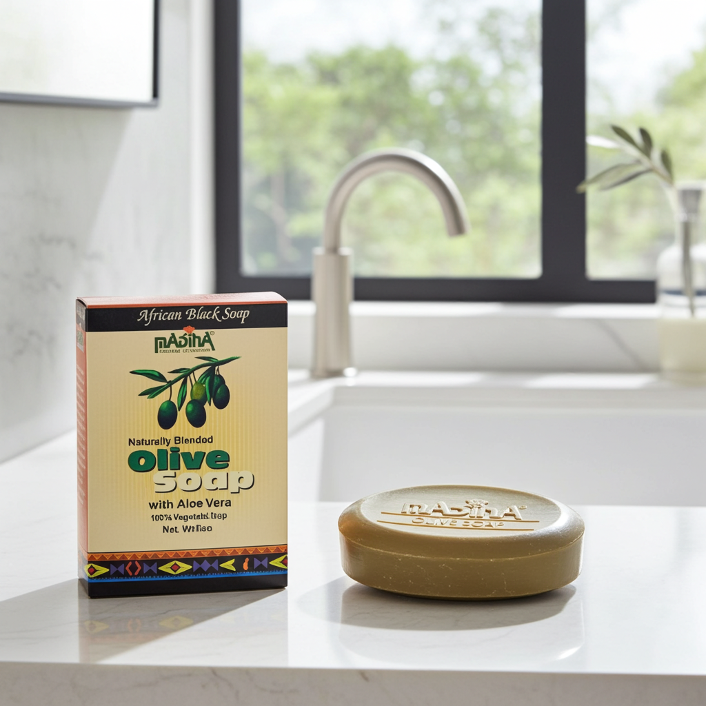 Madina Olive Soap with Aloe Vera soap bar for gentle bathing, skincare, and routine cleansing.