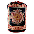 Om with Gayatri Mantra backpack for everyday carry, travel, and spiritually-themed accessories.