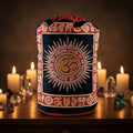 Om with Gayatri Mantra backpack for everyday carry, travel, and spiritually-themed accessories.