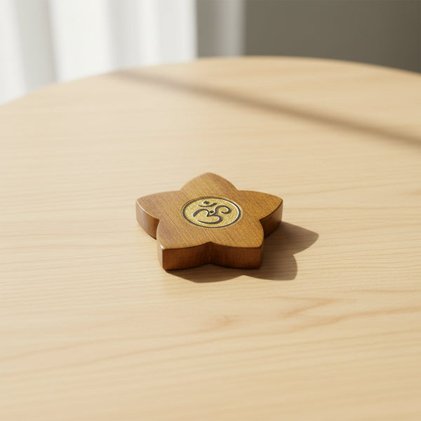 Om wooden incense burner for stick incense burning, altar decor, and meditation spaces.