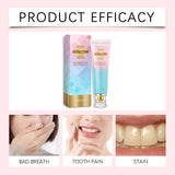 Oralhoe Nicotinamide Teeth Brightening Toothpaste before and after whitening results with product packaging.