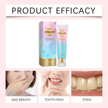 Oralhoe Nicotinamide Teeth Brightening Toothpaste before and after whitening results with product packaging.