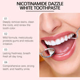 Oralhoe Nicotinamide Teeth Brightening Toothpaste formula for whitening, cleaning, and oral hygiene.