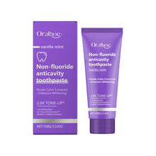 Oralhoe Purple Teeth Whitening Mineral Powder fluoride-free anticavity formula on white background.