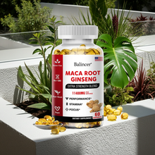 Organic Maca Root Ginseng Capsules bottle for active lifestyle support, energy care, and daily wellness supplementation.
