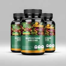Organic Superfood Greens Capsules bottle for digestive wellness, gut-friendly nutrition, and everyday greens supplementation.