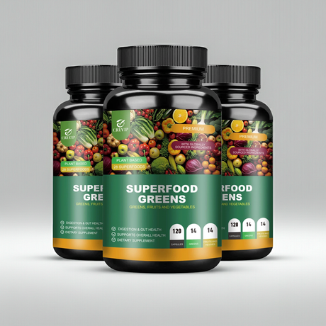 Organic Superfood Greens Capsules bottle for digestive wellness, gut-friendly nutrition, and everyday greens supplementation.