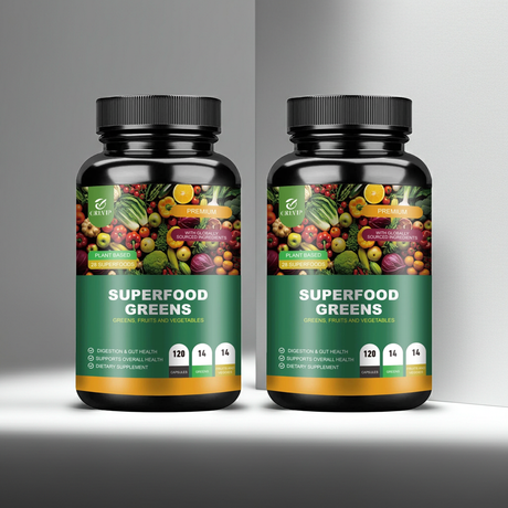 Organic Superfood Greens Capsules whole food supplement bottle for daily vitality, nutrient support, and convenient green nutrition.