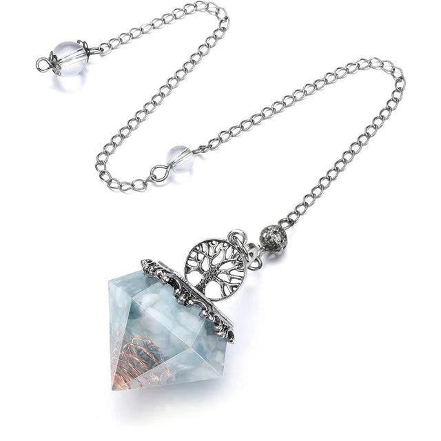 Orgone Aquamarine Crystal Pendulum for dowsing, divination, and energy work.