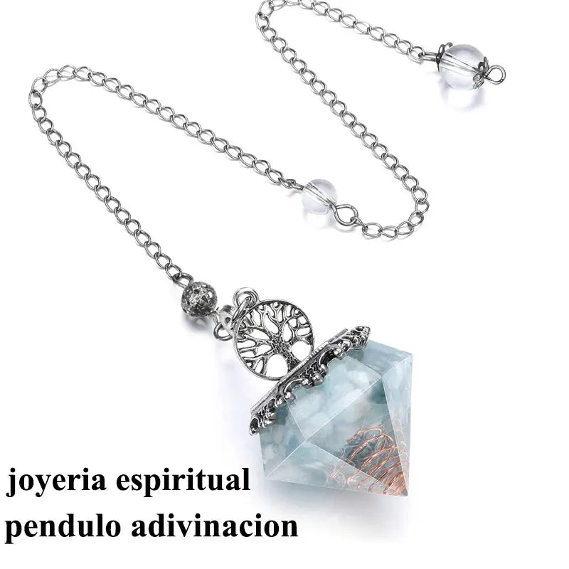 Orgone Aquamarine Crystal Pendulum for dowsing, divination, and energy work.