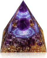Orgone Pyramid with Amethyst & Obsidian for meditation, energy healing, and home décor.