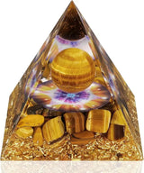 Orgone Pyramid with Amethyst & Obsidian for meditation, energy healing, and home décor.