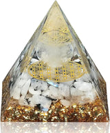 Orgone Pyramid with Amethyst & Obsidian for meditation, energy healing, and home décor.
