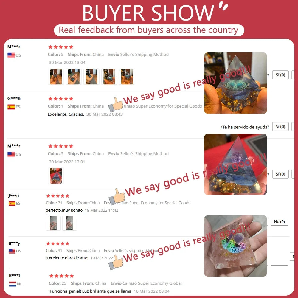 Orgonite Pyramid Crystal Energy Generator for meditation, energy healing, and home décor.