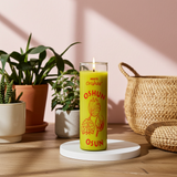 OSHUN ORISHAS 7 day yellow devotional candle in glass container for ritual work, blessings, and sacred ceremonies.