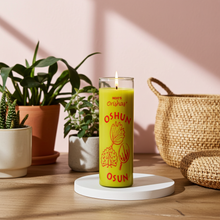 OSHUN ORISHAS 7 day yellow devotional candle in glass container for ritual work, blessings, and sacred ceremonies.