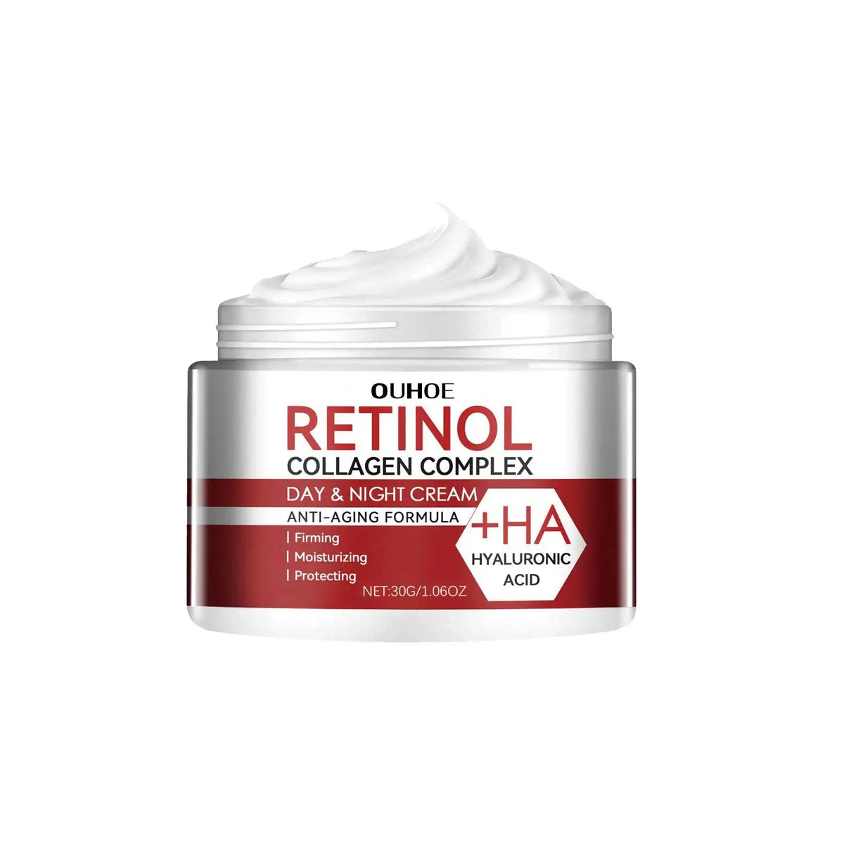 OUHOE Retinol Collagen night cream for firming facial skin, replenishing moisture overnight, and improving skin smoothness.