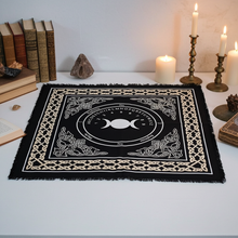 Ouija Board Triple Moon altar cloth for ritual work, divination practice, and sacred space setup.