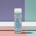 Our Lady of Carmen white 1 color 7 day candle glass prayer candle for devotional use, altar prayer, and spiritual practice.