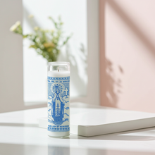 Our Lady of Merced white 7 day candle in glass jar for prayer, devotion, and spiritual altar use.
