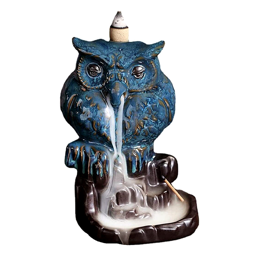 Owl backflow cone incense burner for cascading smoke display, meditation, and home relaxation.