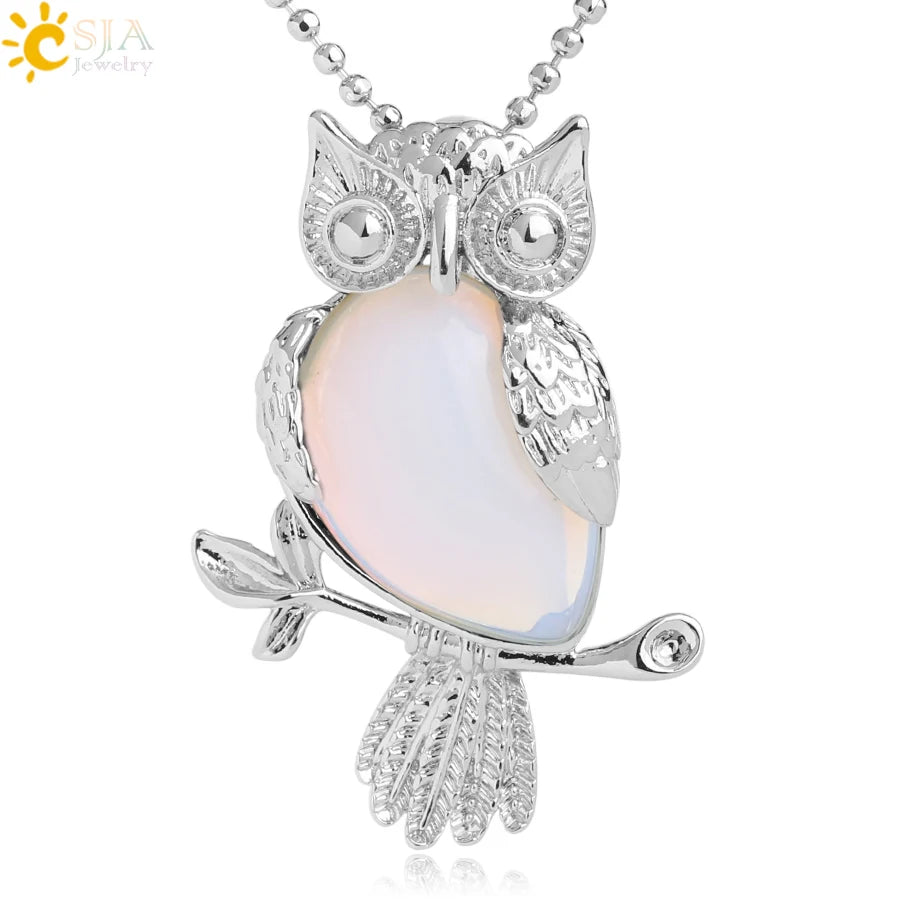 Owl carved stone drop pendant necklace for nature-inspired accessorizing, boho fashion, and daily use.