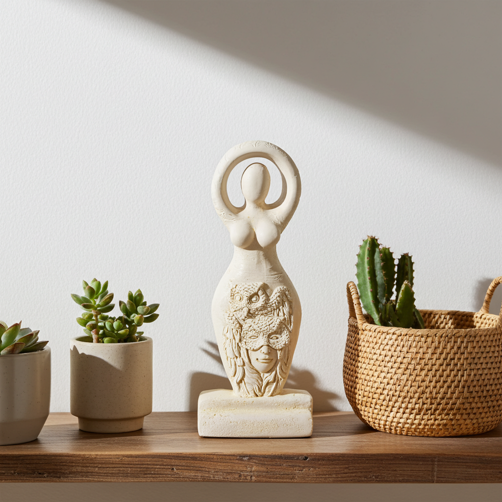 Owl Goddess altar figurine for ritual decor, devotional display, and spiritual practice.
