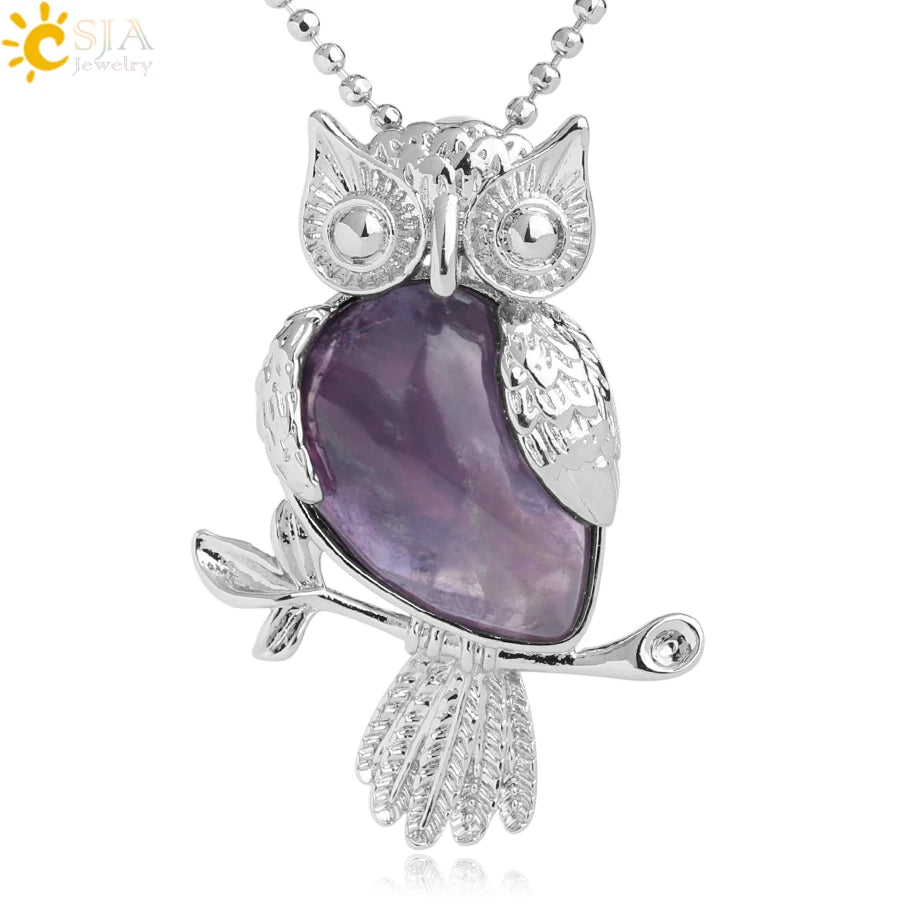 Owl-inspired natural stone pendant necklace for everyday accessorizing, symbolic fashion wear, and gift giving.