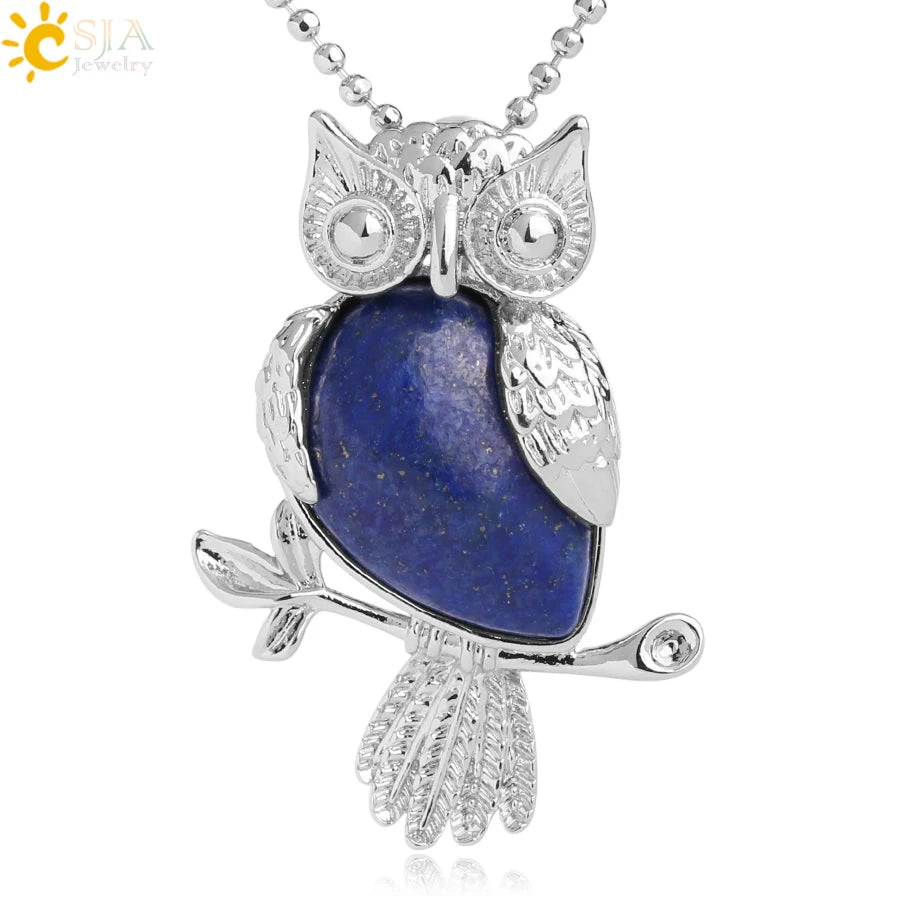 Owl natural crystal teardrop pendant necklace for spiritual-style wear, outfit styling, and gift giving.
