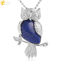 Owl natural crystal teardrop pendant necklace for spiritual-style wear, outfit styling, and gift giving.