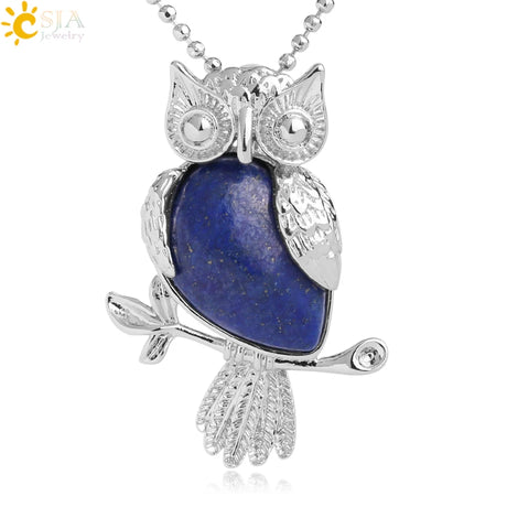 Owl natural crystal teardrop pendant necklace for spiritual-style wear, outfit styling, and gift giving.