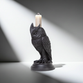 Owl of Astrontiel candlestick holder statue for holding taper candles in gothic altar, mantel, and home decor displays.