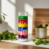 OYA--ORISHAS Seven Color 7 Day candle glass jar candle for spiritual rituals, altar work, and devotional prayer use.