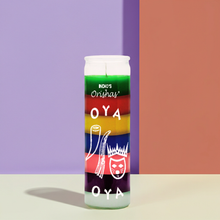 OYA--ORISHAS Seven Color devotional candle glass candle for prayer, ceremonial practice, and orisha altar rituals.