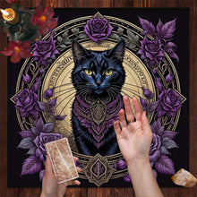 Pagan altar cloth for tarot reading with moon and pentagram motif for divination, spell work, and altar decoration.