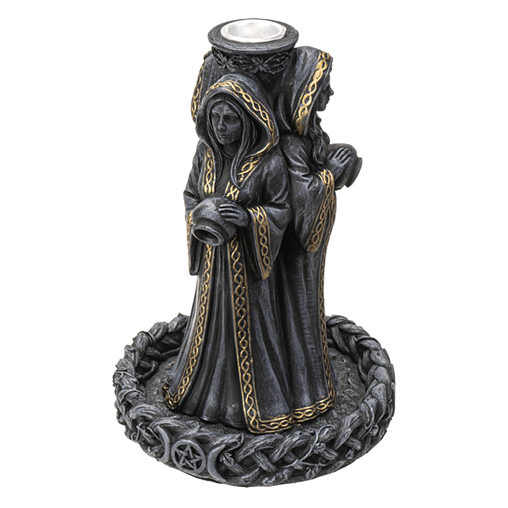 Pagan Triple Goddess backflow burner for flowing incense smoke during ritual work, spiritual reflection, and home sanctuary use.