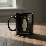 Palm Reading Tarot Card mug 11 ounces front view for coffee, tea, and everyday divination-themed drinkware.