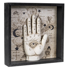Palmistry wall plaque shown at an angle, decorative wall art for fortune-telling themed spaces.