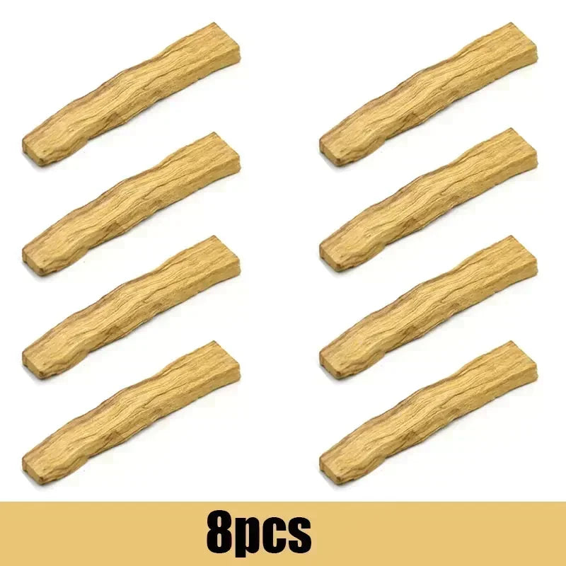 Eight Palo Santo Holy Wood Natural Incense Sticks arranged for daily use and spiritual practice.